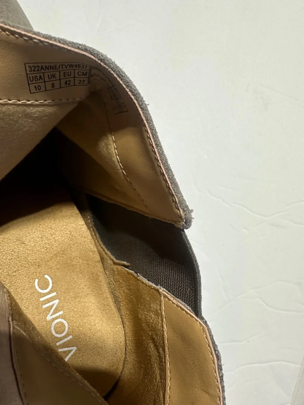 Vionic Anne suede upper tan snake print booties w block heel side zipper sz 10 - Picture 8 of 9